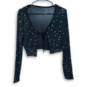 Stars & Sparkles Black Sheer Front-Tie Top - Unknown Size - Best for Size Small